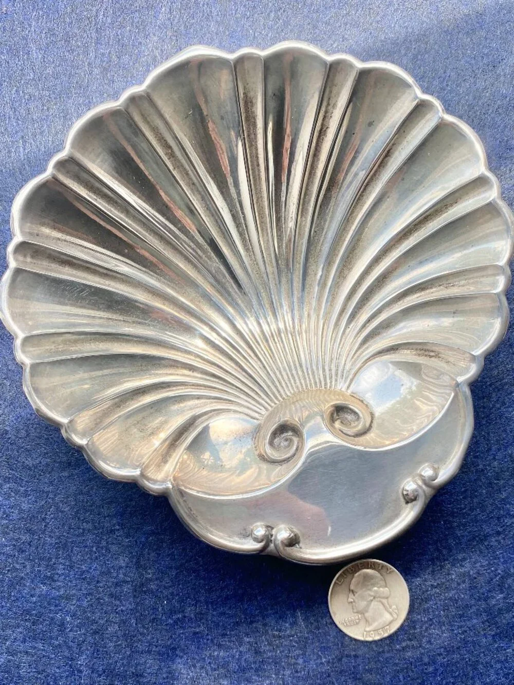 Antique Sterling Silver (.925) Shell Shaped Trinket Dish 5.25” x 5.5”